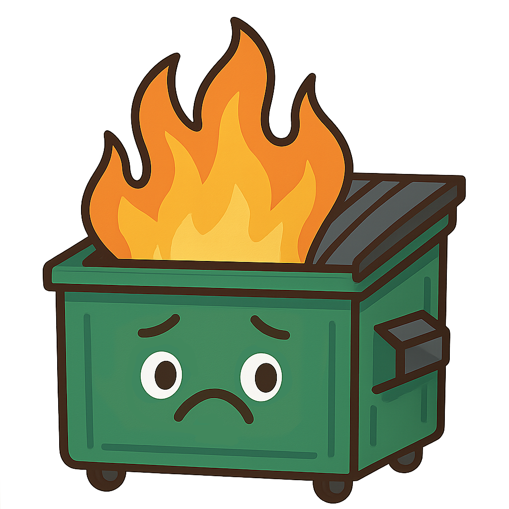 Cartoon dumpster on fire.